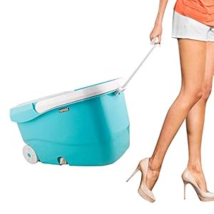 Coroid Spin Mop with Big Wheels and Stainless Steel Wringer (Blue, 2 Refills)