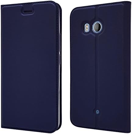 Nadakin HTC U11 Business Slim Leather Case Kickstand Smart Flip Folio Cover with Credit Card Slot Magnetic Voltage Shock Absorbing (Dark Blue)