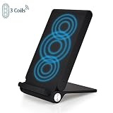 Foldable Wireless Charger, 3 Coils Qi Wireless Charging Pad for Samsung Galaxy S7/S7 edge/S6 Edge Plus/S6 Edge/S6/S8/S8 Plus, iPhone 8/8 Plus/iPhone X and All Qi-Enabled Devices (Black)