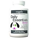 Waggedy Senior Chewable Dog Vitamins for All Dog Breeds - Multivitamin Treats to Promote Immune System & Joint Health for Dogs, USA Time Released (60 Chewy Tablets)