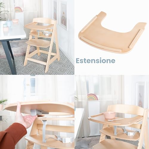 roba Sit Up Flex 2 in 1 Highchair, Adjustable Height, from 6 Months to 70 kg, with Footrest, Robust and Ergonomic, Natural Wood