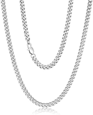 Joxevyia 5MM Silver Chain Necklace for Men Cuban Link Chain for