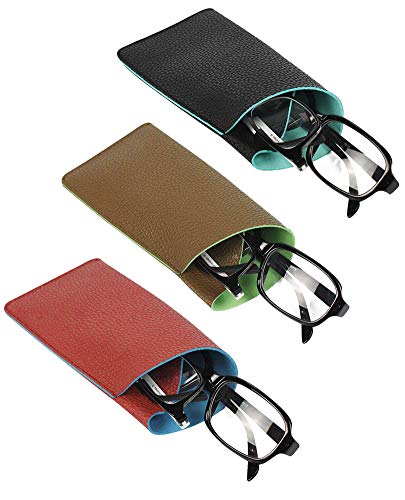 [3 PACK], JAVOedge Double Reading Eyeglass Storage Case [Fits 2 Frames] in Soft 2 Color Pouch Style w/Microfiber Cloth