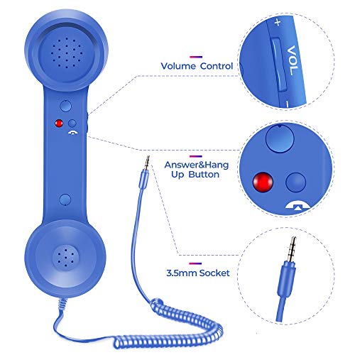Cell Phone Handset,Retro Telephone Handset Anti Radiation Receivers 3.5MM for iPhone iPad,Mobile Phones,Computer Dark Blue