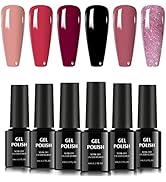 TOMICCA Gel Nail Polish Set 6 Colors Red Black Pink Gel Polish Soak Off UV/LED Lamp Gel Polish Fa...