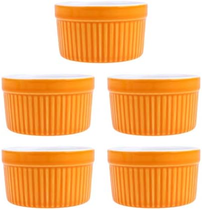 Ledmomo ボウル 小鉢 耐熱 陶器 軽量 セット 和食器 おしゃれ ココット皿 5pcs オレンジ