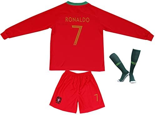 FPF 2018 Portugal Cristiano Ronaldo #7 Home Football Soccer Kids Jersey Short Socks Set Youth Sizes