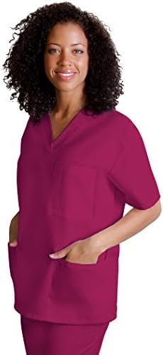 Adar Universal Unisex V-Neck Tunic Top 3 Pockets - 601 - Raspberry - 2X