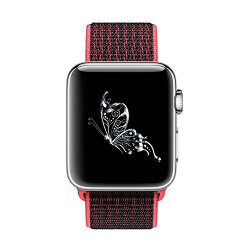 QIENGO Compatible with Apple Watch Band 38MM, Nylon Sport Loop with Hook and Loop Fastener Adjustable Closure Wrist Strap Replacment Band Compatible with iwatch Series 1/2/3, 38mm, Red Black
