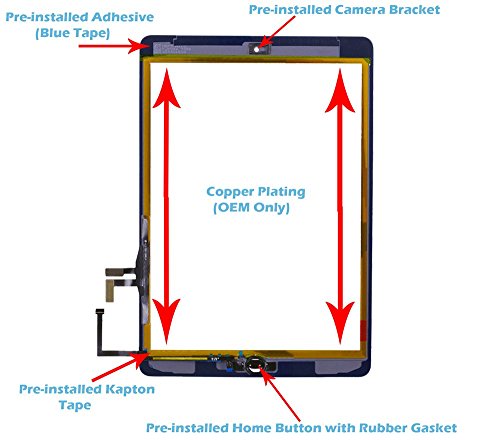 OmniRepairs For iPad Air (1st Generation) Glass Touch Screen Digitizer Retina Display OEM Replacement with Home Button Flex, Adhesive Tape, Screen Protector and Repair Toolkit (White)