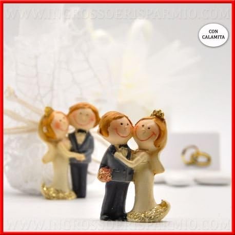 Magnet/Magnet Resin Coloured Shaped Pair of Groom Smiley Hugging in Dress Ceremony, You With Dress Cream and Gold Coronet, Him in Blue Dress – boboniere Wedding, Wedding, Throwing kit 12 pz. pink
