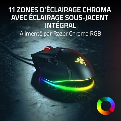 Basilisk V3 35K - Souris de Jeu Filaire Ergonomique entièrement Personnalisable - Focus Pro 35K Optical Sensor (HyperScroll Tilt Wheel, 11-Zone Chroma Lighting, Mouse Switches Gen-3) Noir