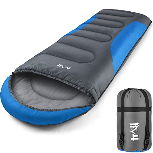 Trail-Alpin-Schlafsack mit Kapuze – 250 g 3-Jahreszeiten- Leicht, kleines Packmaß – mit Kapuze und Kompressionssack (Grün)