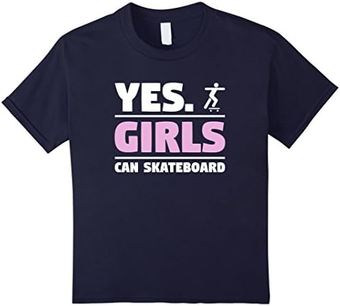 Kids Girls Skateboarding Shirt | Yes Girls Can Skateboard 6 Navy