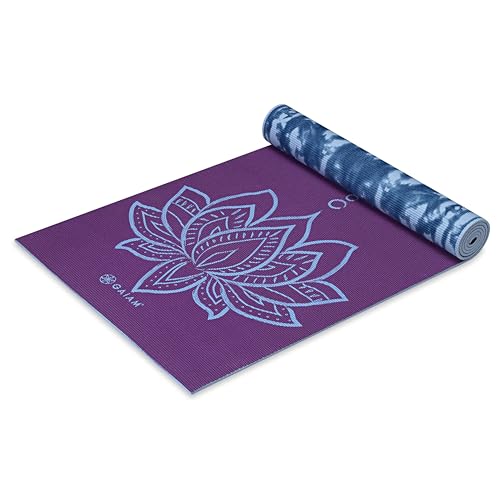 Gaiam Print Premium wendbar Yoga Matten, Lila Lotus, 6mm