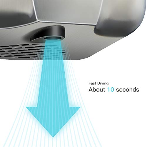 PLUSSEN High Speed Automatic Electric Commercial Hand Dryers for Bathrooms Commercial 1800W Heavy Duty Stainless Steel Hot Air Compact Hand Dryer Blower, Fast Drying in 10 Seconds