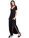 Verdusa Women's Short Sleeve V Neck Side Pockets Split Hem Loose Long Maxi Dress Black S
