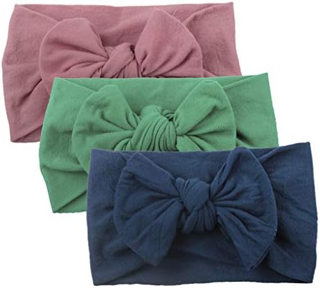 Masun 3PCS Girls Baby Toddler Turban Solid Cute Headband Hair Band Bow Accessories Headwear Shower Turban