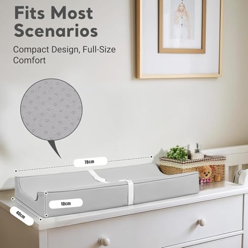 Baby Changing Pad, Waterproof Diaper Changing Pad for Dresser and Table, Leather Wipeable and Easy to Clean, Light Grey 78 * 40 * 11Cm ﻿