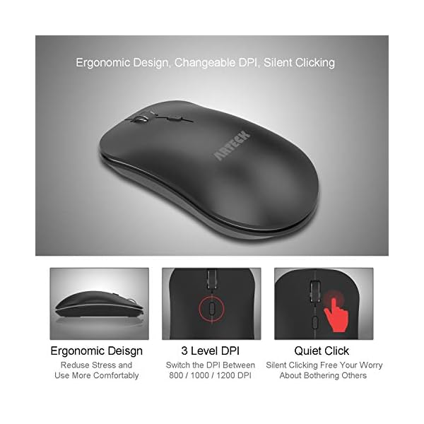 Arteck 2.4G Wireless Keyboard and Mouse Combo QWERTY UK Layout Compact Stainless Full Size Keyboard and Ergonomic Mouse…