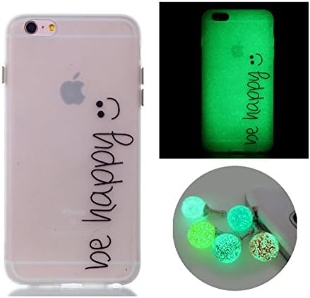 iPhone 6/6s Case, Bernect Luminous Transparent Glow In The Dark Ultra Thin Fluorescence Pattern Soft TPU Flexible Case for iPhone 6/6s (4.7inch) +2pcs Luminous Dustplug-Be Happy