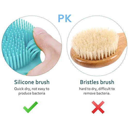Silicone Shower Body Brush Practical Bath Brush Multi-Functional Shower Body Brush Powerful Cleaning Scrubber with Ultra-Soft Bristles and Long Handle, Blue