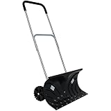 CASL Brands Heavy-Duty Rolling Snow Pusher with 6-Inch Polypropylene Wheels and Adjustable Aluminum Handle - Wheeled Snow Plow-Style Back Saver Snow Shovel - 26-Inch Blade