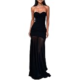 ABINGOO Women's Tube Top Dress Twisted Knot Front Mesh Patchwork Maxi Dress Strapless Bodycon Long Dresses Clubwear