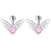 Niaspi 2Pcs 18G G23 Titanium CZ Wings Lip Rings Studs Internally Threaded Cartilage Flat Back Stud Earrings Conch Helix Daith Earrings Studs Medusa Piercing Jewelry for Women 8mm