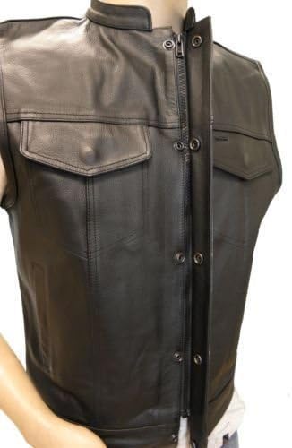 Sons of Anarchy Motorbike Leather New Black Vest With Cell Phone Gun Pockets All Sizes (XX-Large)