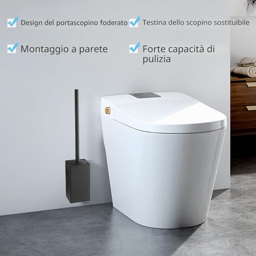 BGL Black Toilet Brush Wall Mount - Square Bathroom Toothbrush Holder 304 Stainless Steel