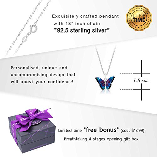 BLING BIJOUX Jewelry Blue Rainbow Crystal Monarch Butterfly Pendant Never Rust 925 Sterling Silver N - medicalbooks.filipinodoctors.org