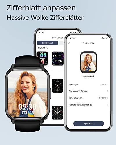 RUIMEN Smartwatch with Phone Function, Smartwatch for Men and Women, 1.85 Inch HD Screen Fitness Watch with SpO2 Monitoring, Heart Rate Monitor, Sleep Monitor, Pedometer Watch, 110+ Training Modes for Android iOS (2 Bands)