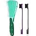 3 Pieces Detangling Brush Set with Edge Brush Double Sided, Hair Detangler for Afro America Textured 3a to 4c Kinky Wavy for Wet/ Dry/ Long Thick Curly Hair (Green, Purple, Black)