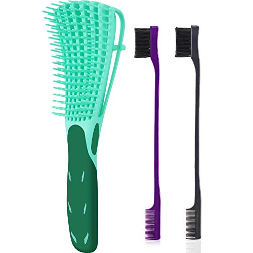 3 Pieces Detangling Brush Set with Edge Brush Double Sided, Hair