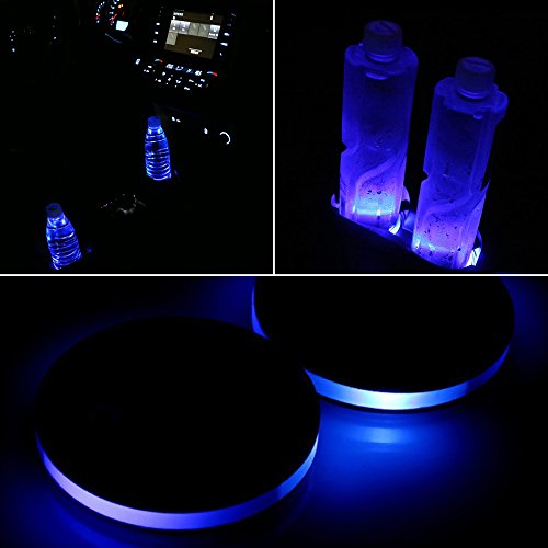 LED Cup Holder Lights, Pack of 2 Solar-Powered LED Light Cover Cup Holder Bottom Pad Cover Light Car Interior Decoration 2.83-Inch Universal Design for Car Cup Holder (Blue)