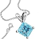 Synthetic Aquamarine Cubic Zirconia Necklace Pendant with 18 Inch Rolo Chain in 925 Sterling Silver