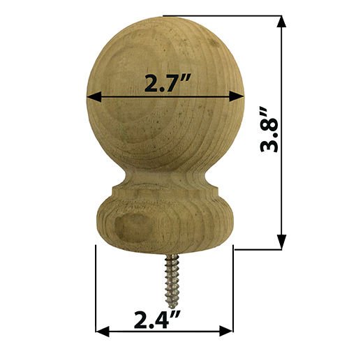 Small Pressure Treated Wood Ball Top 2.7" Finial for Fence and Deck Posts - Green