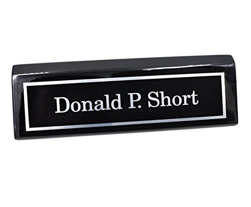 Custom Desk Name Plate | Silver Aluminum Plate on Black Wedge with Piano Finish | Custom Name Wedge | Personalized Black Desk Wedge