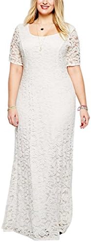 ReachMe Women's Extra Plus Size Elegant Full Lace Chiffon Long Wedding Dress(1 White 7XL)