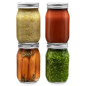 Glass Regular Mouth Mason Jars, 16 Ounce (4 Pack) Glass Jars with Silver Metal Airtight 1 Piece Lids for Meal Prep, Food…