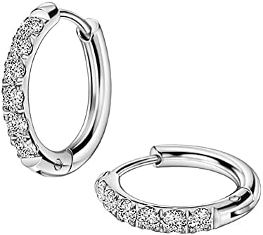 Unisex Stainless Steel Huggie Hoop Earrings 20mm - Simulated Diamond Accents
