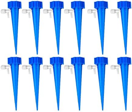 Automatic Plant Watering Spikes Set of 12 Adjustable Irrigation Drippers For Potted Plant - Fit On Half Liter Bottles And Above (Blue)