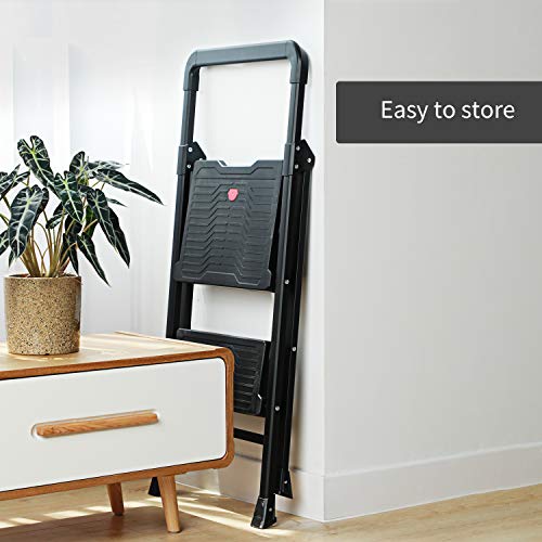 Topfun Folding 2 Step Ladder, Safety Lock Design, Sturdy Steel Ladder