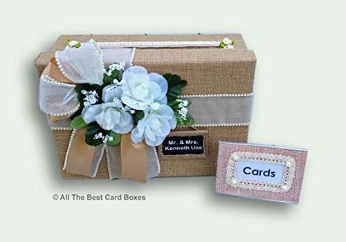 Burlap Card Holder, Wedding, small, holds up to 50 cards, personalized chalkboard, All The Best Card Boxes