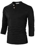 H2H Mens Basic Casual Slim Fit Henley T-shirt 3/4Sleeves BLACK US XL/Asia 2XL (CMTTS0194)