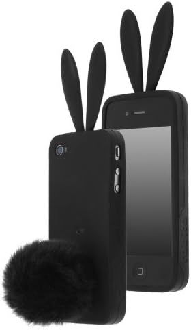 Angelseller XKM New Cute Bunny Rabit Silicone Case Skin With Stand Tail Holder for iphone 4/4G/4S (Black)