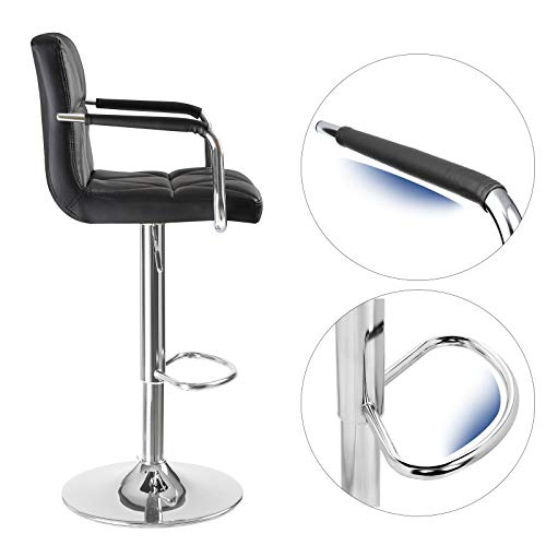 SONGMICS Set of 2 Adjustable Swivel Bar Stool Chairs Counter Stools, Breakfast Chairs with Arms