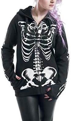 Women's Skull Skeleton Print Hoodie Top Long Sleeve Sweatshirt with Pocket