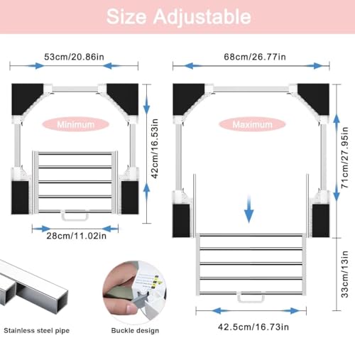 NIUXX Universal Stacking Kit for Washer and Dryer - Adjustable Stacker Frame for 53-68 cm Tumble Washing Machine - Stackable Sliding Shelf with Ratchet Ropes & Anti Vibration Feet